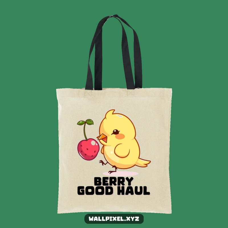 Funny Pixel Bird Tote Bag: Cute Angular Character Pecking Digital Berry, Reusable Shopping Bag