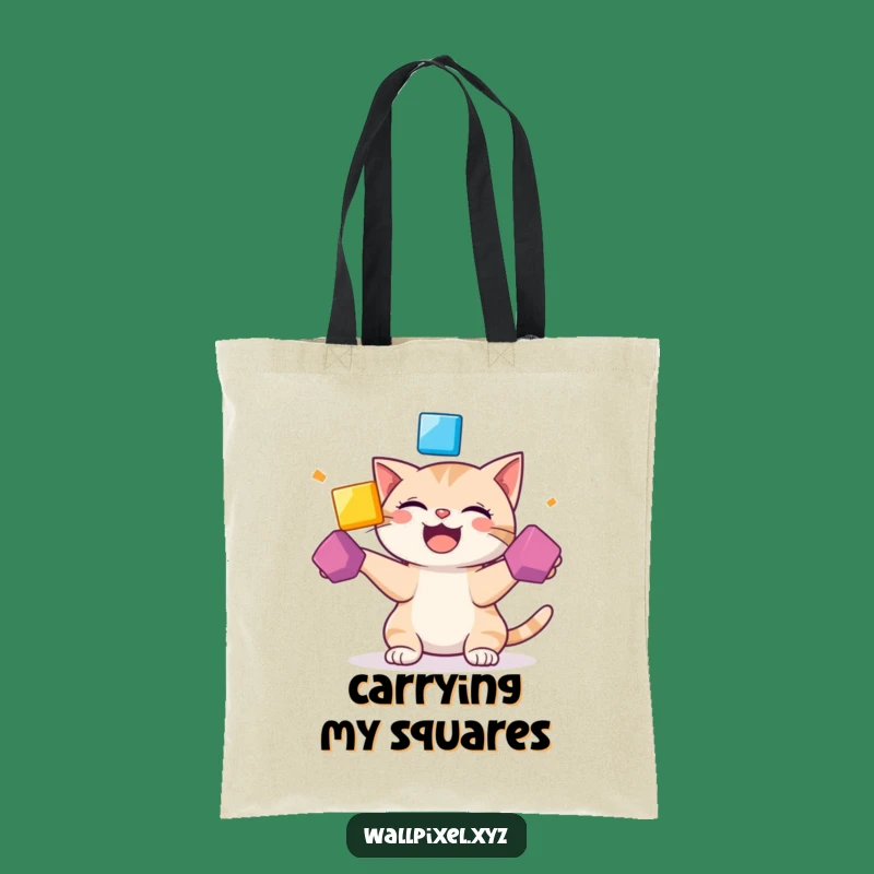Funny Pixel Cat Tote Bag: Giggling Juggling Cat, Practical Funny Gift