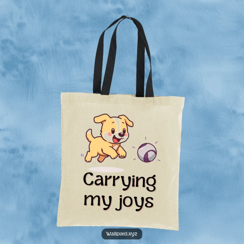Funny tote bag with a pixelated dog chasing a bouncing pixelated ball, great for everyday use.