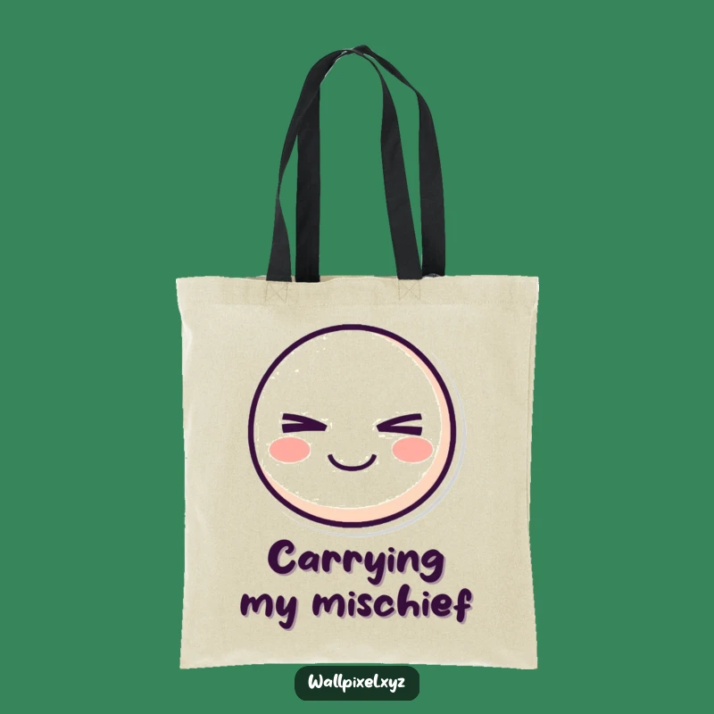 Funny Pixel Smiley Tote Bag: Mischievous Wink Carry-All, Chic & Hilarious Gift!
