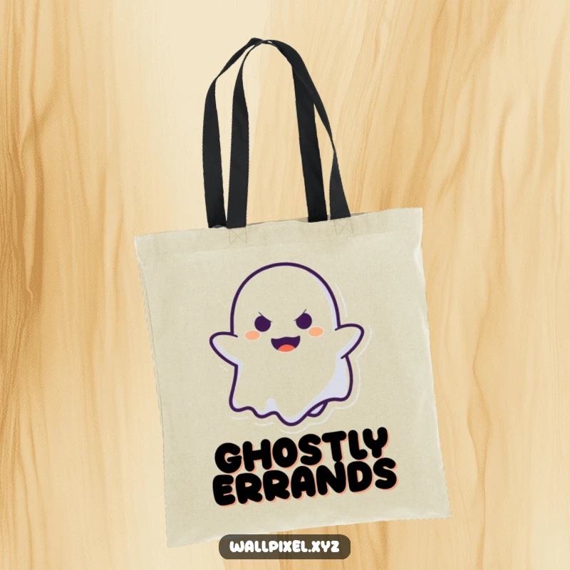 Funny Ghost Tote Bag: A pixelated ghost peeks out with a mischievous face, playing peek-a-boo in a fun, spooky design.